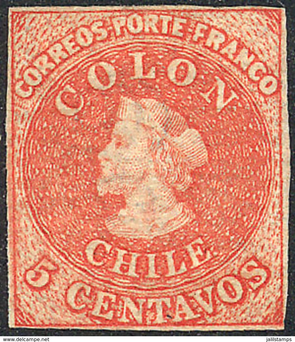 685 CHILE: Yvert 5, Mint, With INVERTED WATERMARK, 4 Complete Margins, VF Quality! - Chile