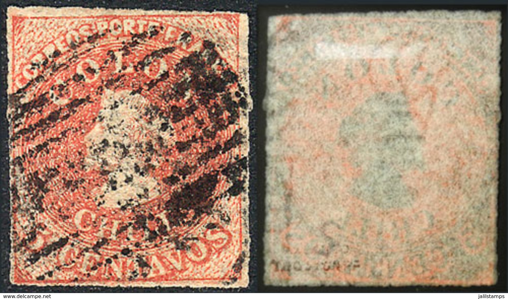 688 CHILE: Yvert 5, With Variety Inverted Letter Watermark, 4 Complete Margins, VF Q - Chile