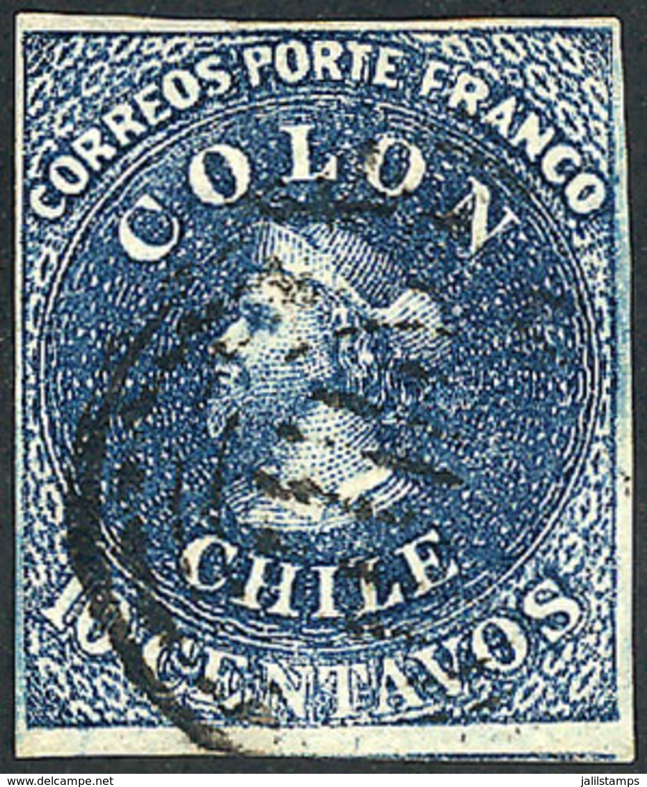 697 CHILE: "Yvert 6, Variety: Blue SHADE OMITTED In ""CENTAVOS"", 4 Good Margins, Ex - Chile