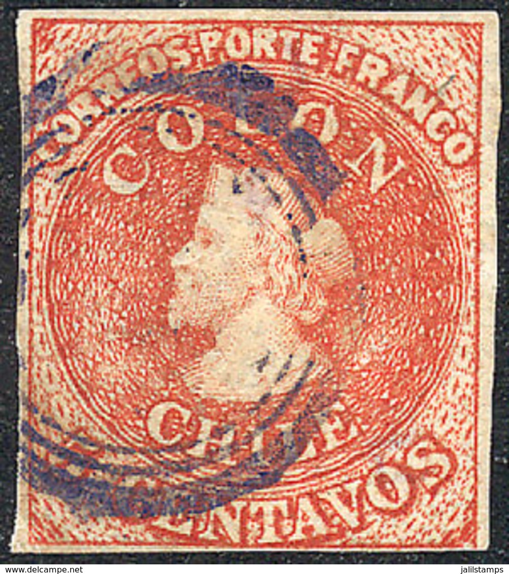 701 CHILE: Yvert 8, With VIOLET Cancel, 4 Margins, Very Fine Quality! - Chile