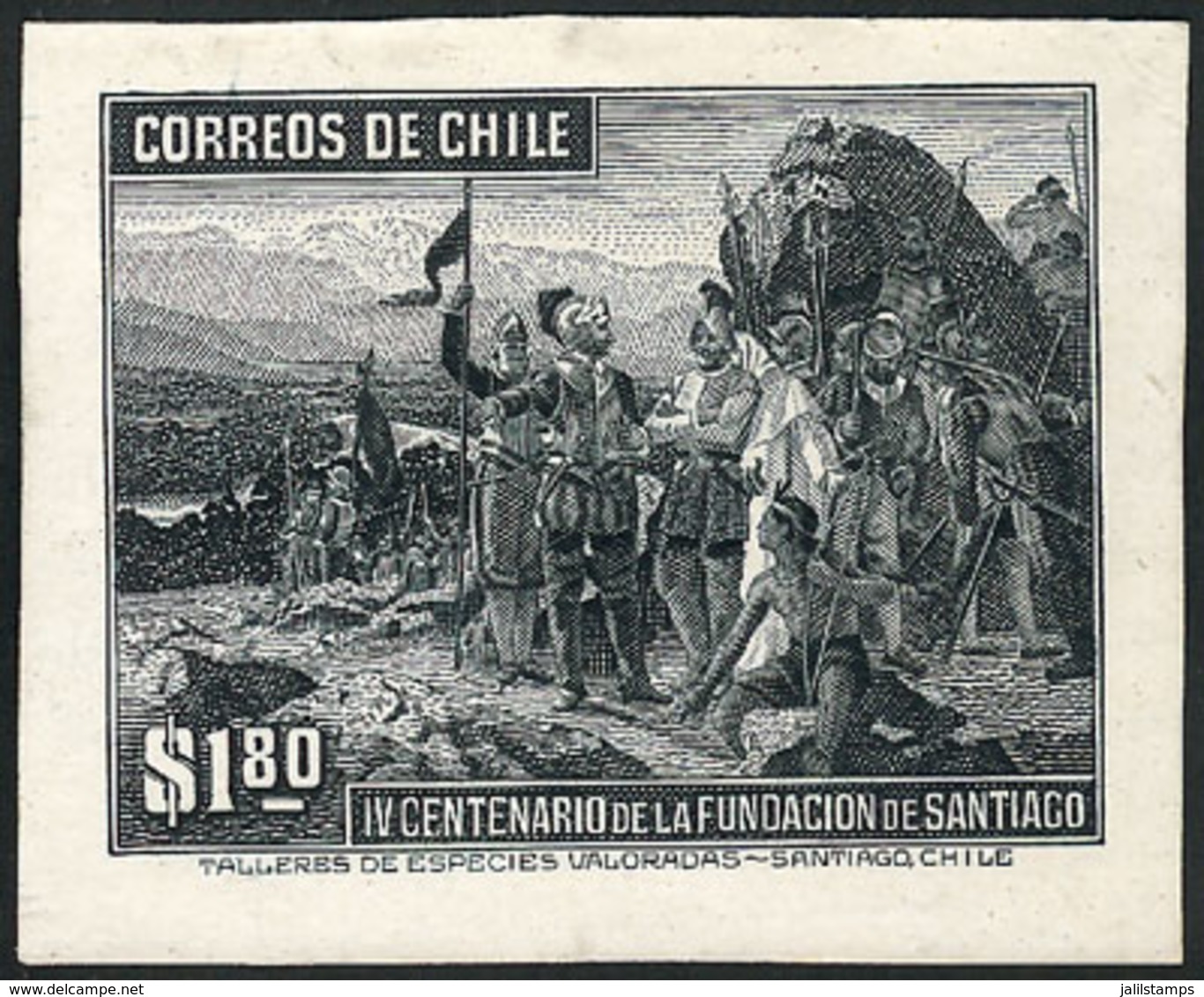 716 CHILE: Sc.214, 1941 Santiago 400 Years  $1.80, Die Proof In Gray-black, Excellen - Chile