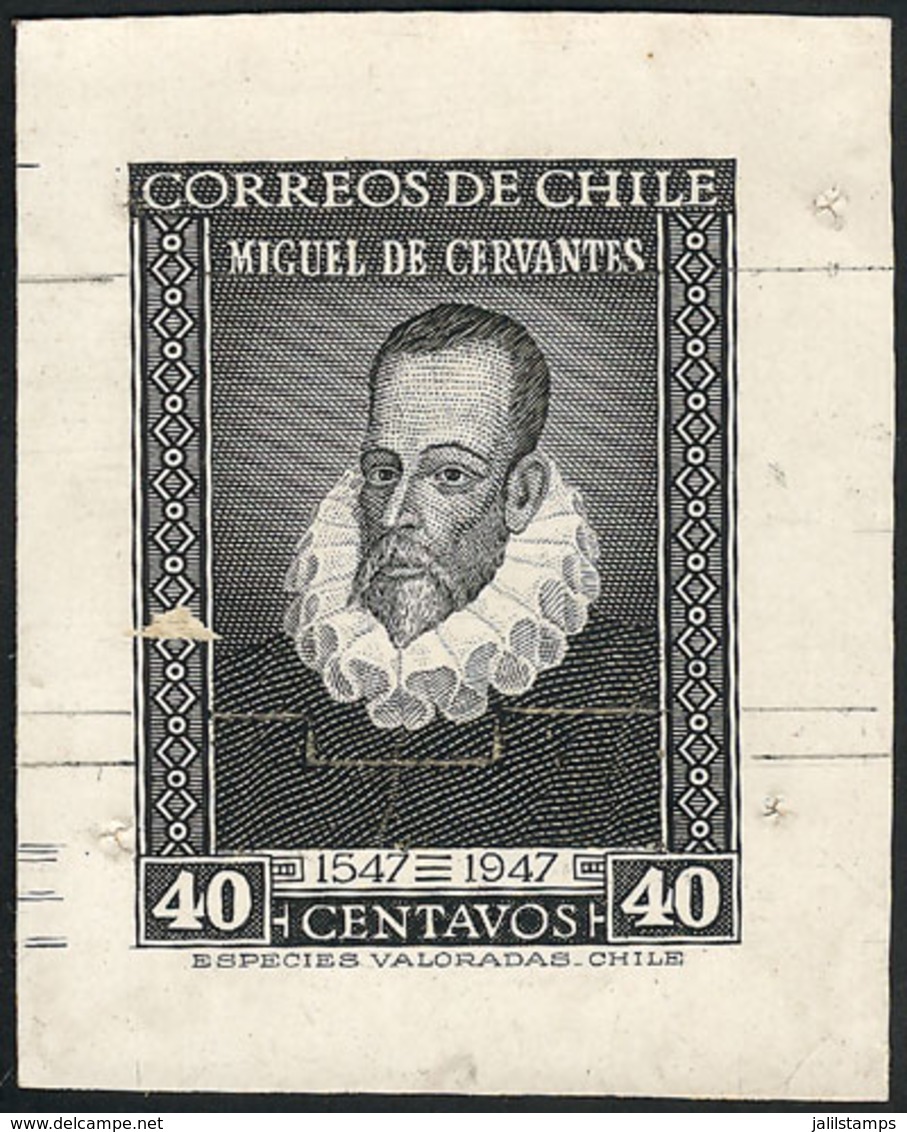 718 CHILE: Sc.250, 1947 CERVANTES 400th Anniv., Die Proof In Black, Minor Defect, Ex - Cile