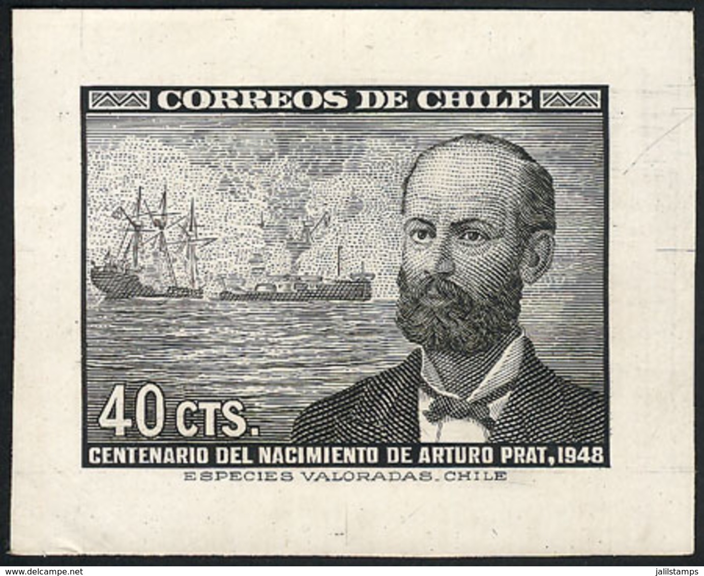 719 CHILE: Sc.251, 1948 Centenary Of Arturo Prat (ships), Die Proof In Black, Excell - Chile