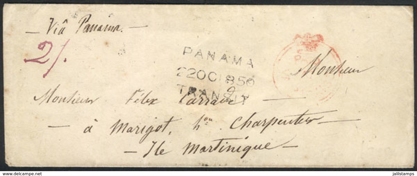 721 CHILE: "26/SE/1850 Valparaiso - MARTINIQUE (France), Small Cover Sent By British - Chile