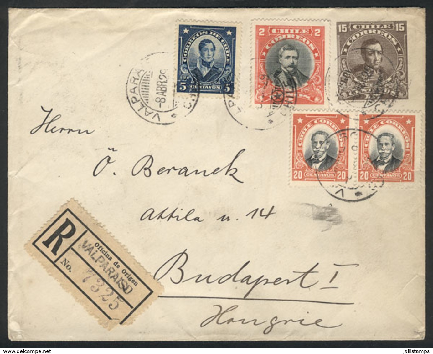 724 CHILE: 15c. Stationery Envelope With Additional Postage (total 2.60P.), Sent By - Chili