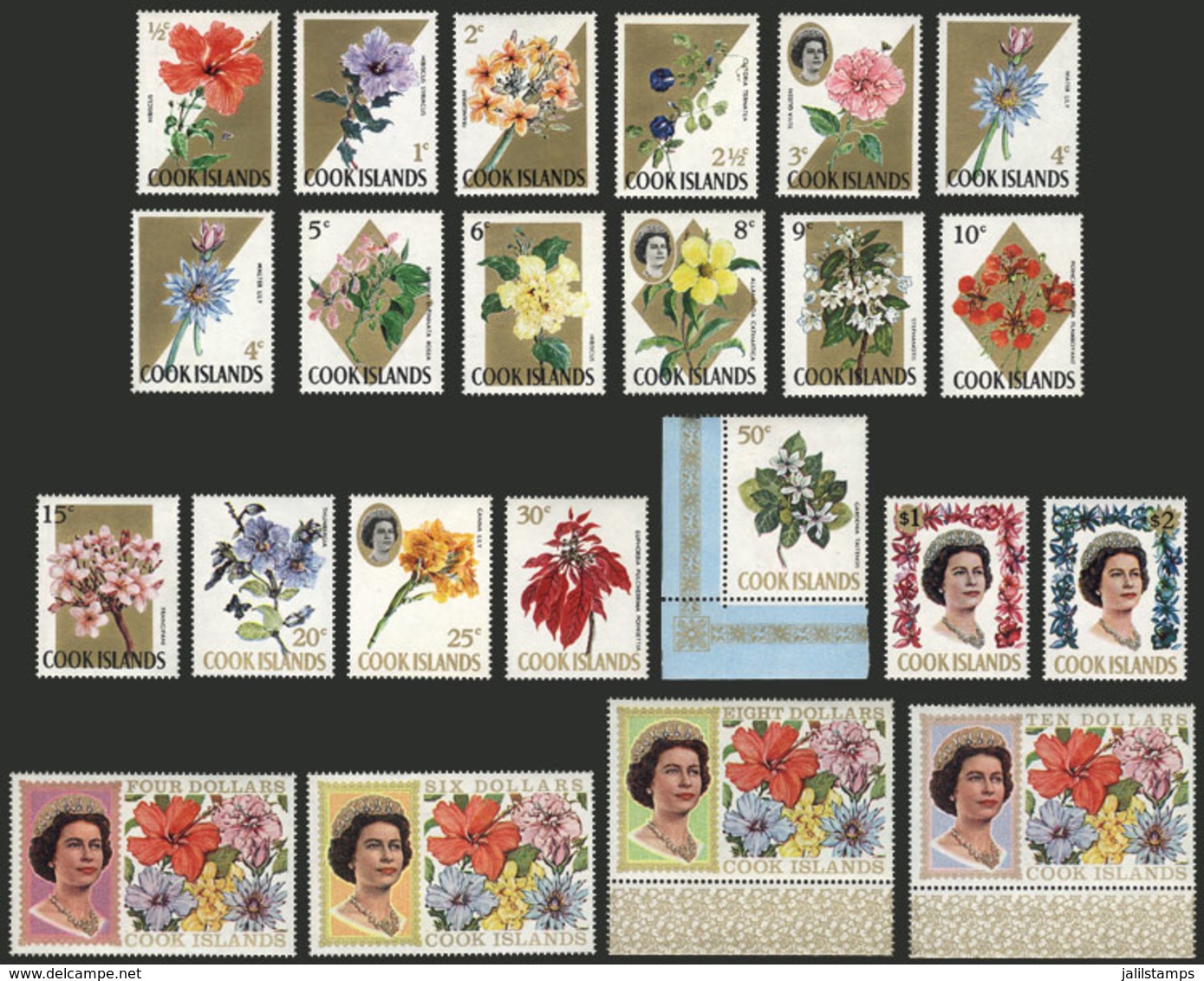 749 COOK ISLANDS: Sc.199/220, 1967/9 Flowers And Elizabeth II, Complete Set Of 23 Un - Cook Islands