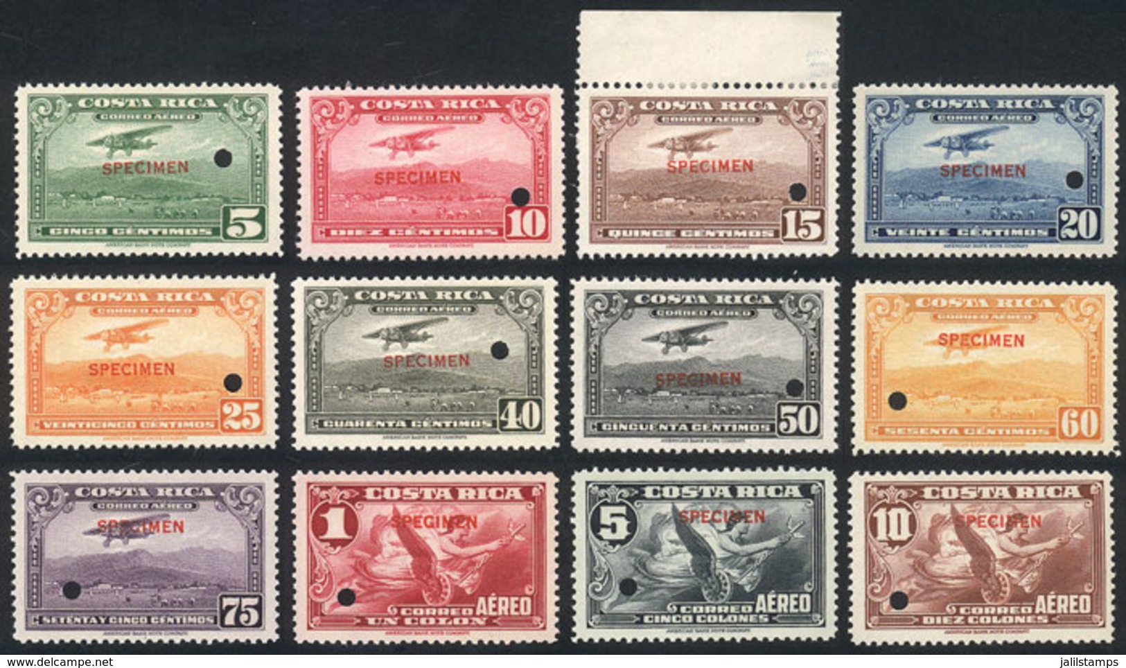 750 COSTA RICA: Sc.C15/C27 (without C24), 1934 Airplane And Allegory Of Flight, 12 V - Costa Rica