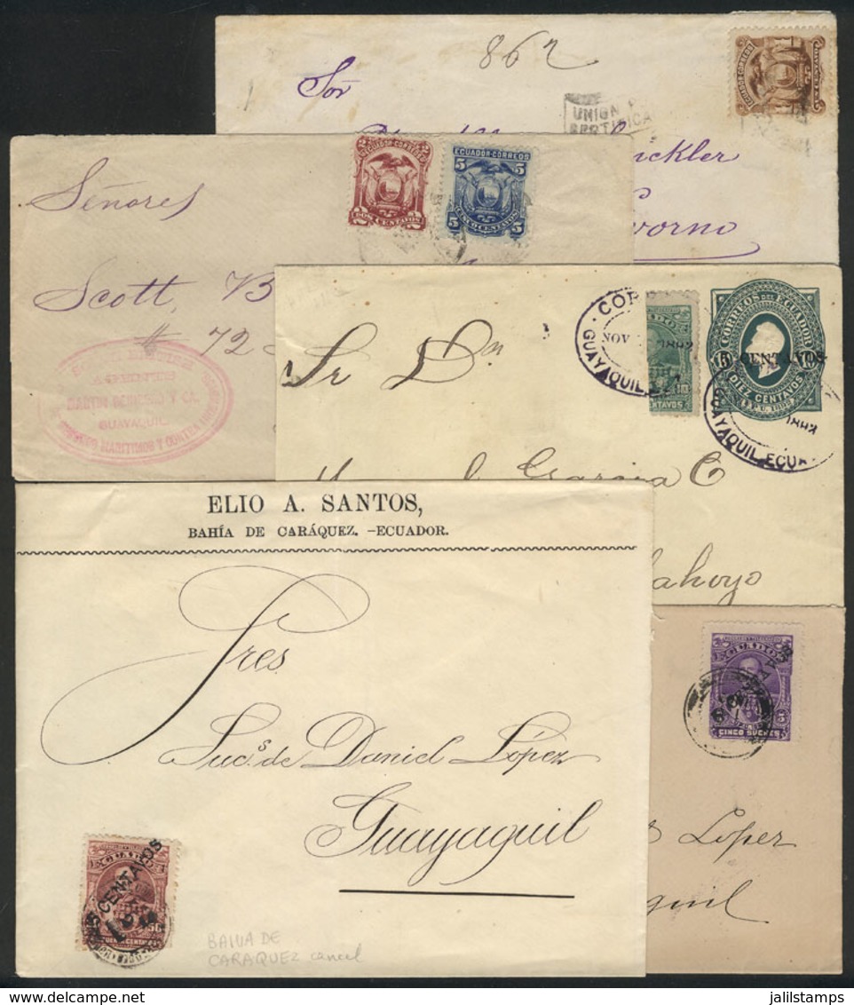 759 ECUADOR: 5 Covers Used Between 1886 And 1893, One With BISECT, Good Variety! - Ecuador