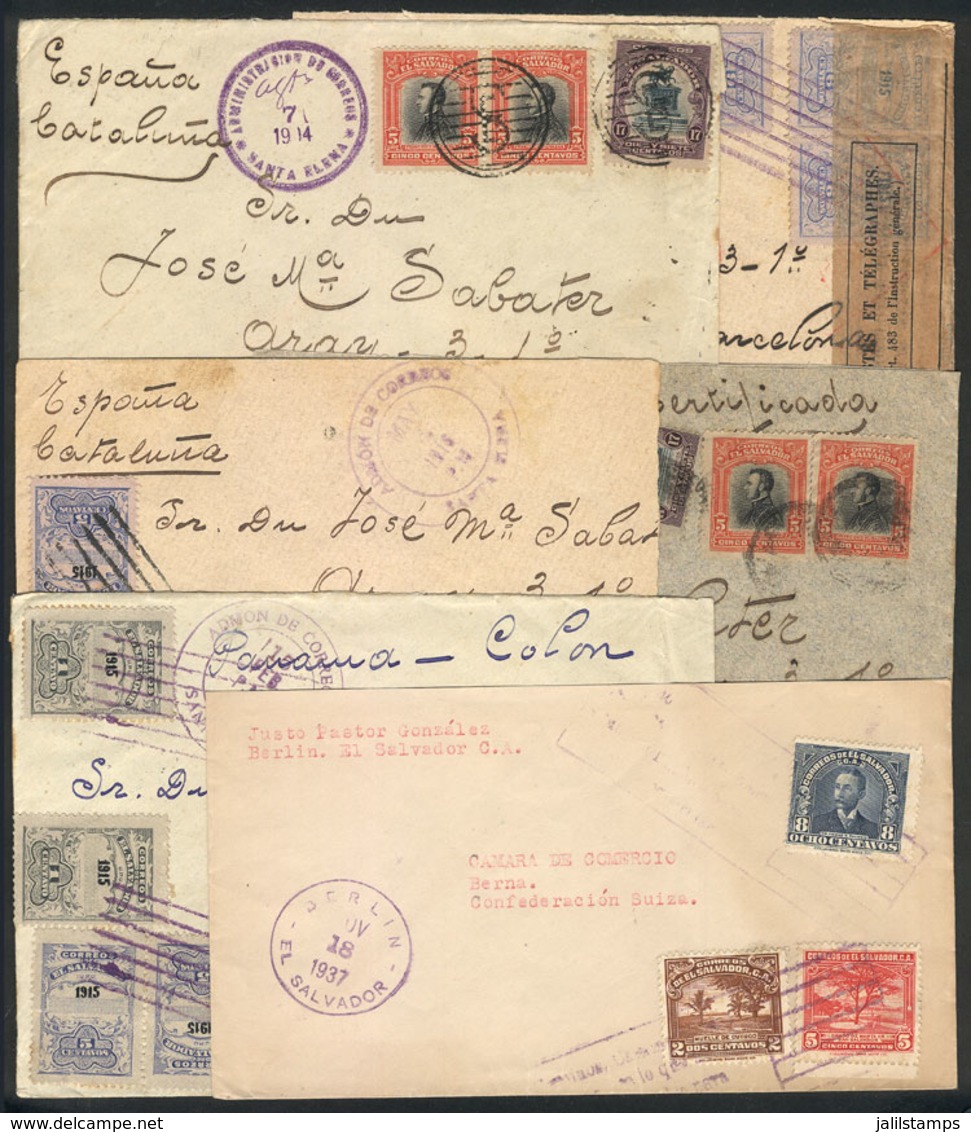 763 EL SALVADOR: 5 Covers Sent Between 1914 And 1917 To Barcelona From SAN MIGUEL An - Salvador