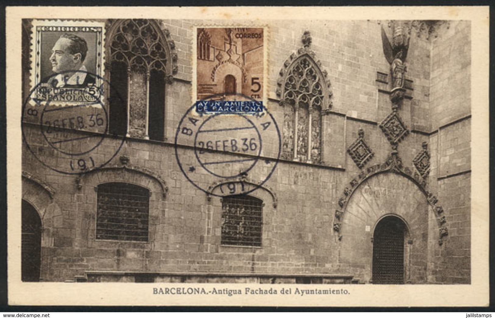 773 SPAIN: Maximum Card Of FE/1936: Barcelona, Old Facade Of The City Council, VF Qu - Tarjetas Máxima