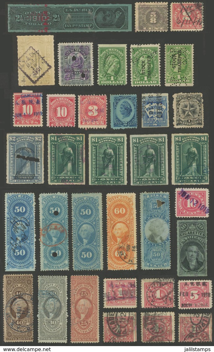 801 UNITED STATES: Approximately 120 Varied Revenue Stamps, Fine General Quality! - Fiscal