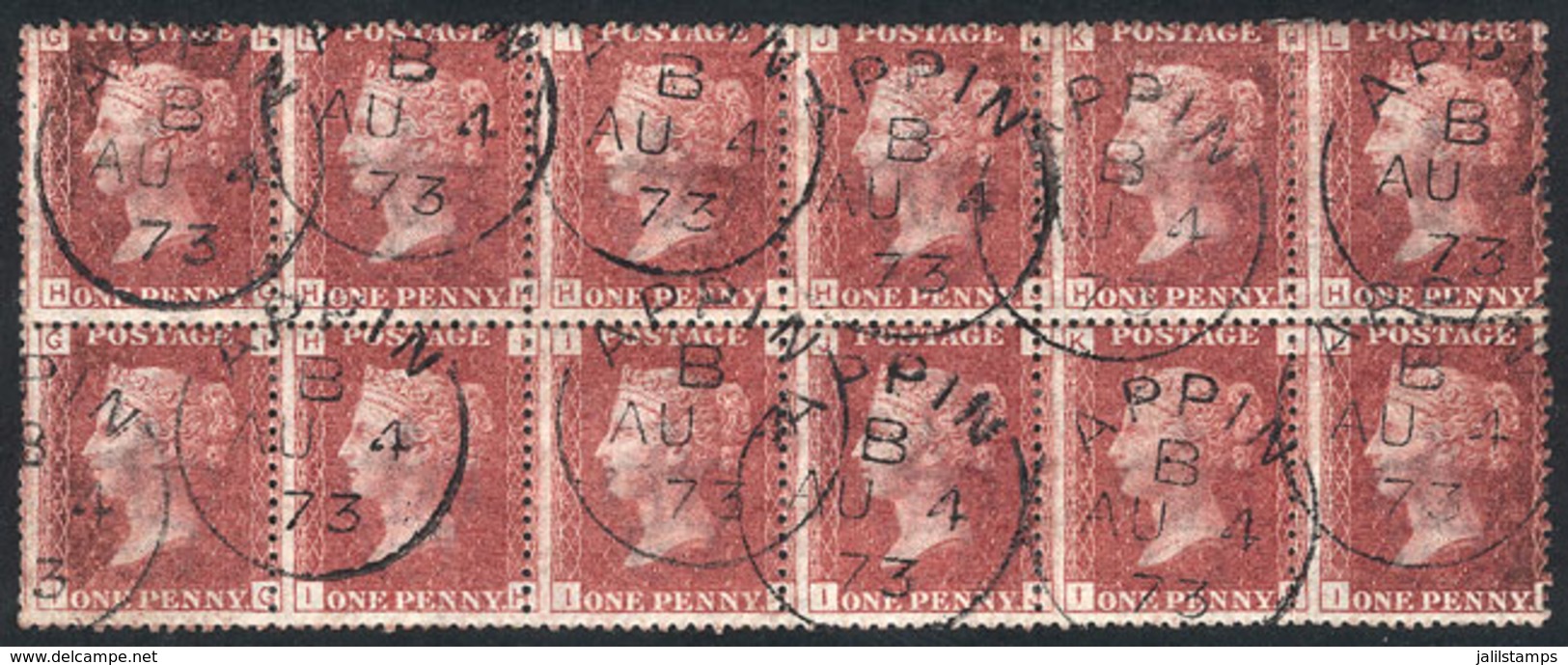 824 GREAT BRITAIN: Sc.33 (SG.43) Plate 165, Block Of 12 (HG-IL), Very Well Cancelled - Otros & Sin Clasificación