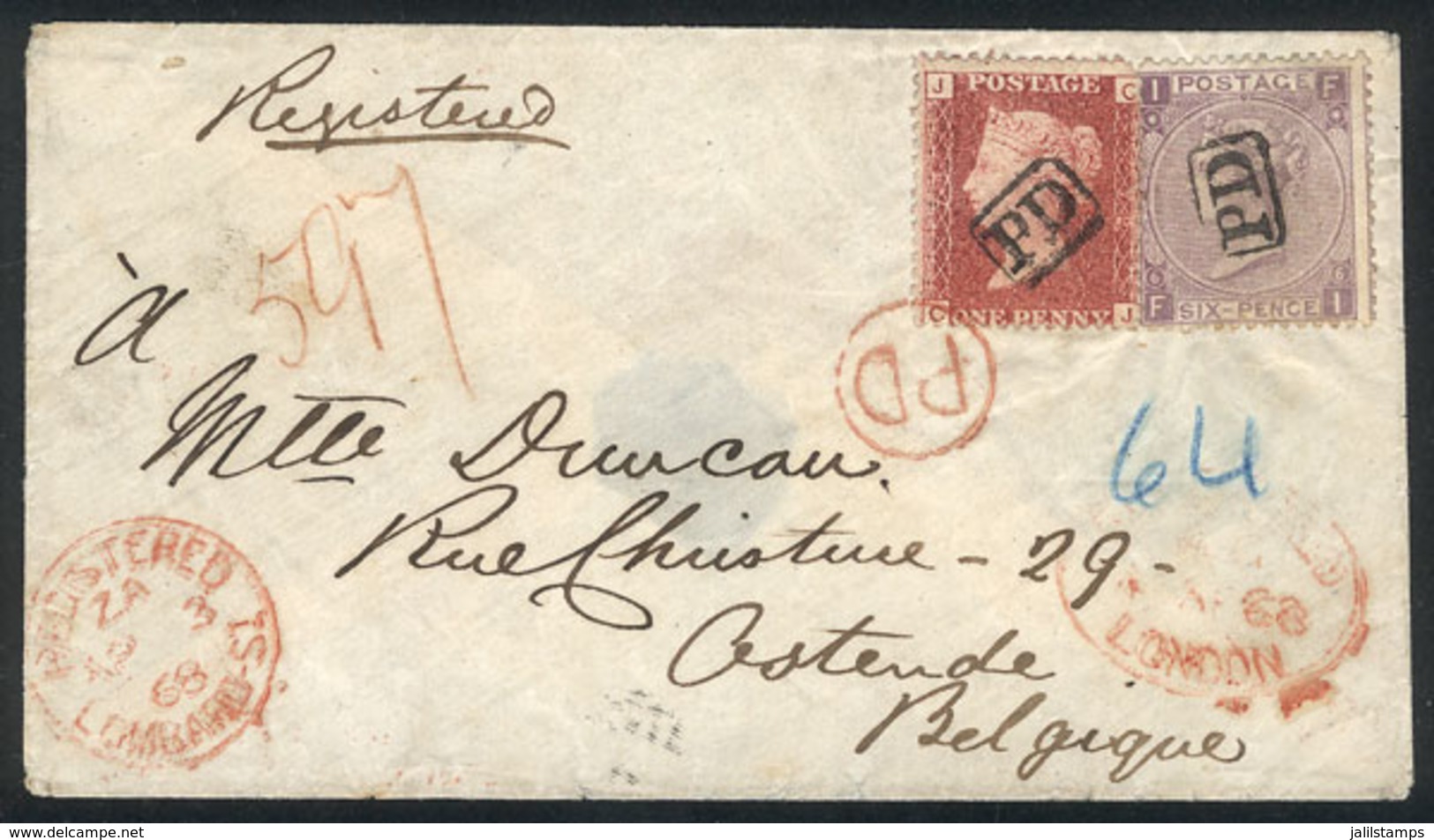 828 GREAT BRITAIN: "Cover Sent To Belgium In AP/1868, Franked By SG.43 (Sc.33) Plate - ...-1840 Préphilatélie