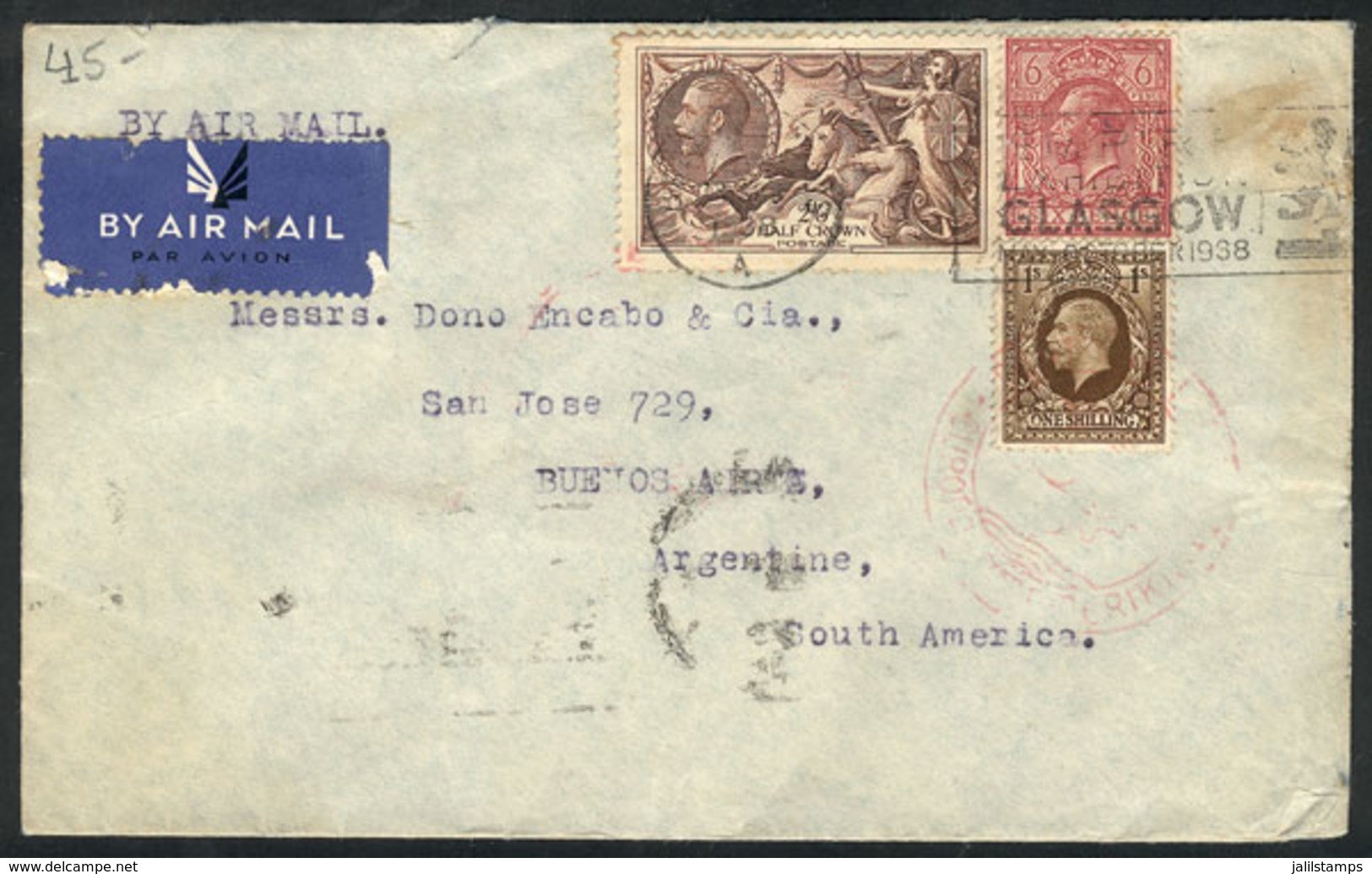 834 GREAT BRITAIN: Airmail Cover Sent To Buenos Aires On 20/OC/1938 By Germany DLH, - ...-1840 Precursores