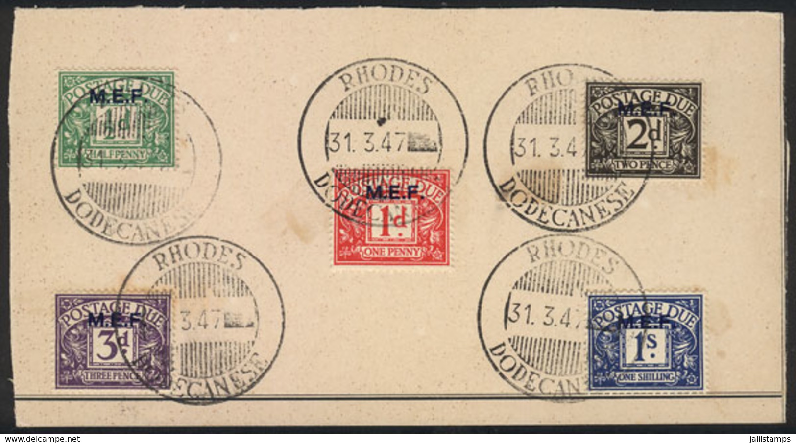 841 GREAT BRITAIN - M.E.F.: Sc.J1/J5, The Complete Set On A Card With Postmarks Of R - Impuestos