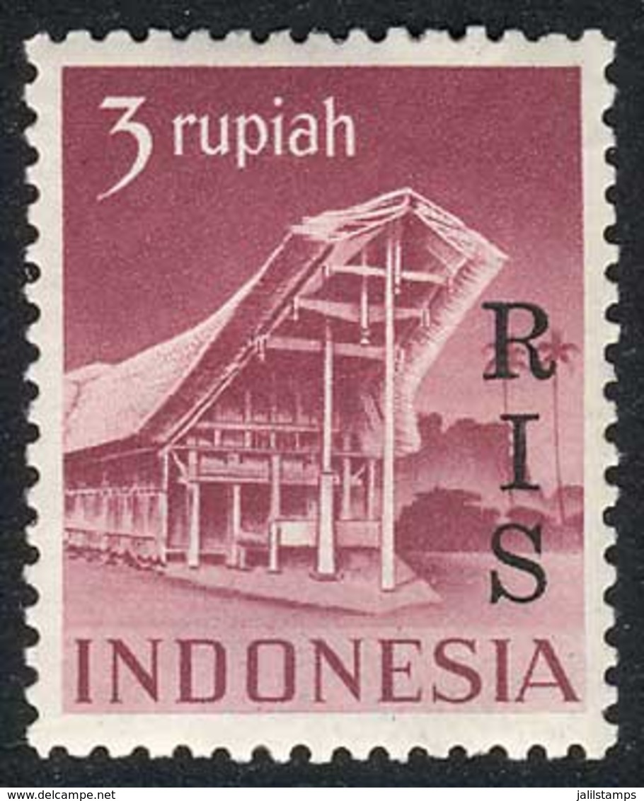 866 INDONESIA: Sc.355, 1950 3R. Violet-red Overprinted RIS, Mint Never Hinged, VF Qu - Indonesia