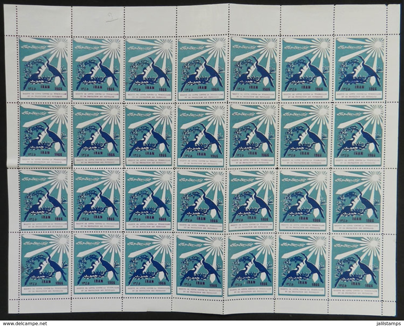 872 IRAN: FIGHT AGAINST TUBERCULOSIS: 1966 Issue, Large Block Of 28 Cinderellas, MNH - Iran