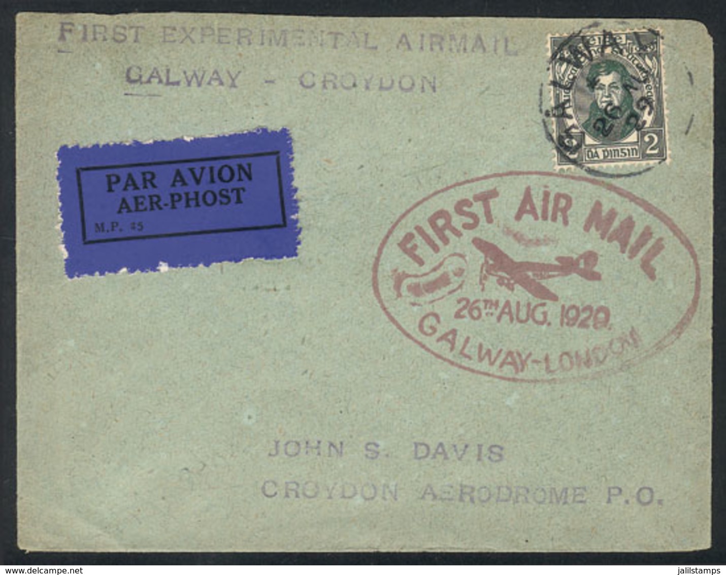 874 IRELAND: 26/AU/1929 First Experimental Airmail Galway - Croydon, Cover With Spec - Sonstige & Ohne Zuordnung