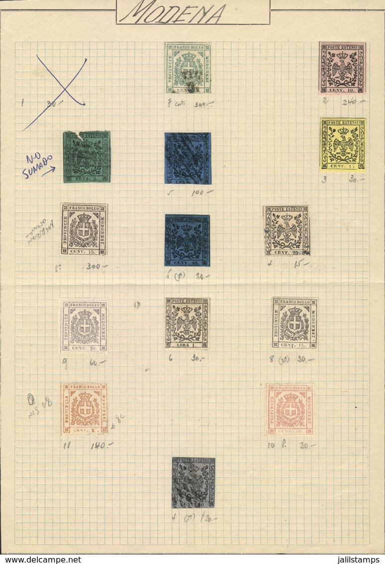 896 ITALY: OLD COLLECTION On Album Page, Between Yv.2 And 11 (in Total 14 Stamps), T - Modena