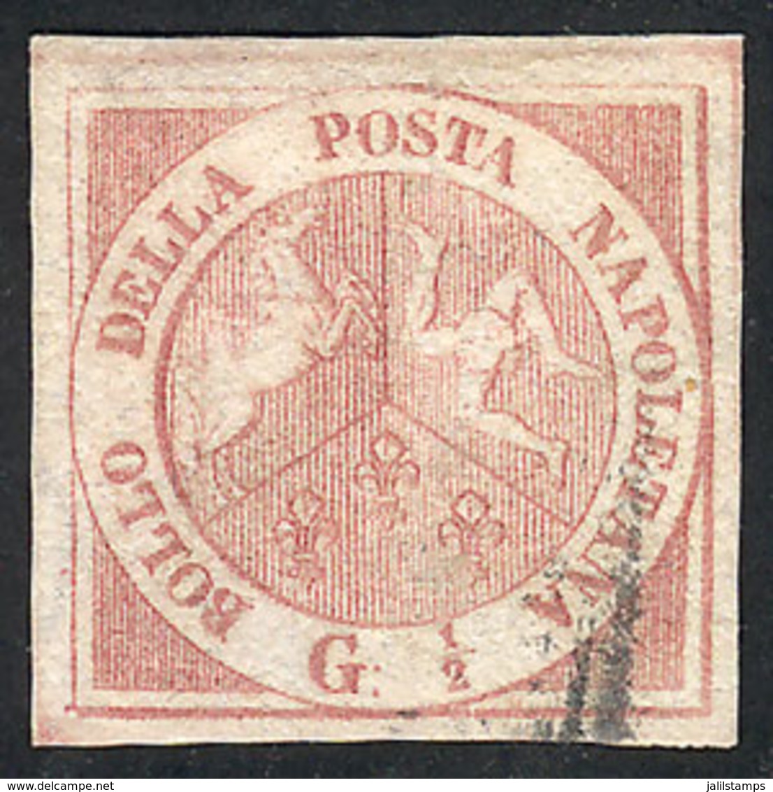 911 ITALY: Sc.1 (Sassone 2), 1858 ½G. (II Tavola, Plate II), Lightly Cancelled, Supe - Nápoles