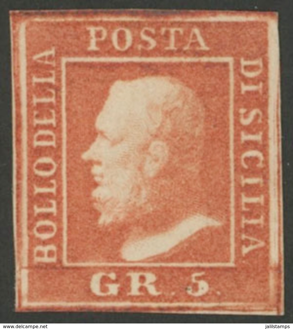 929 ITALY: Sc.15a, 1859 5Gr. Orangish-vermilion, Mint, Very Fresh And Attractive! - Sardinia