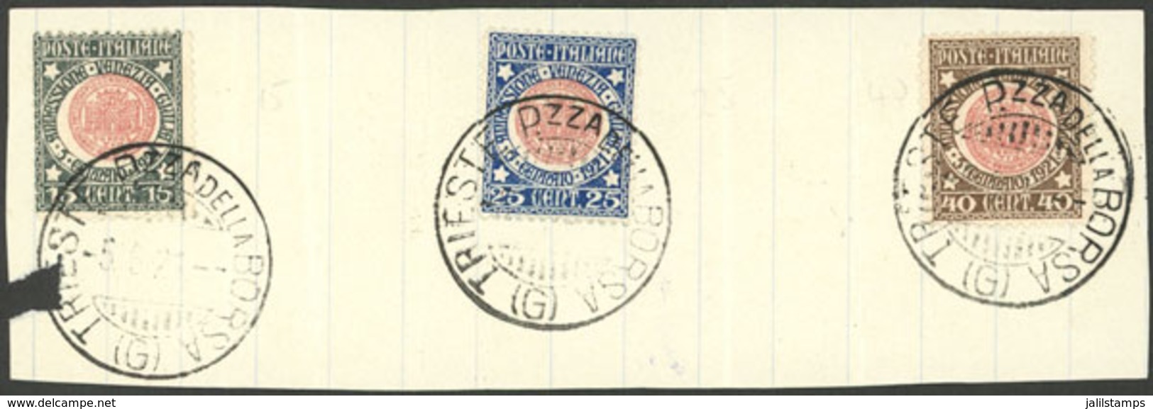 950 ITALY: Sc.130/132, 1921 Venezia Giulia, Cmpl. Set Of 3 Values Used On Fragment, - Sin Clasificación