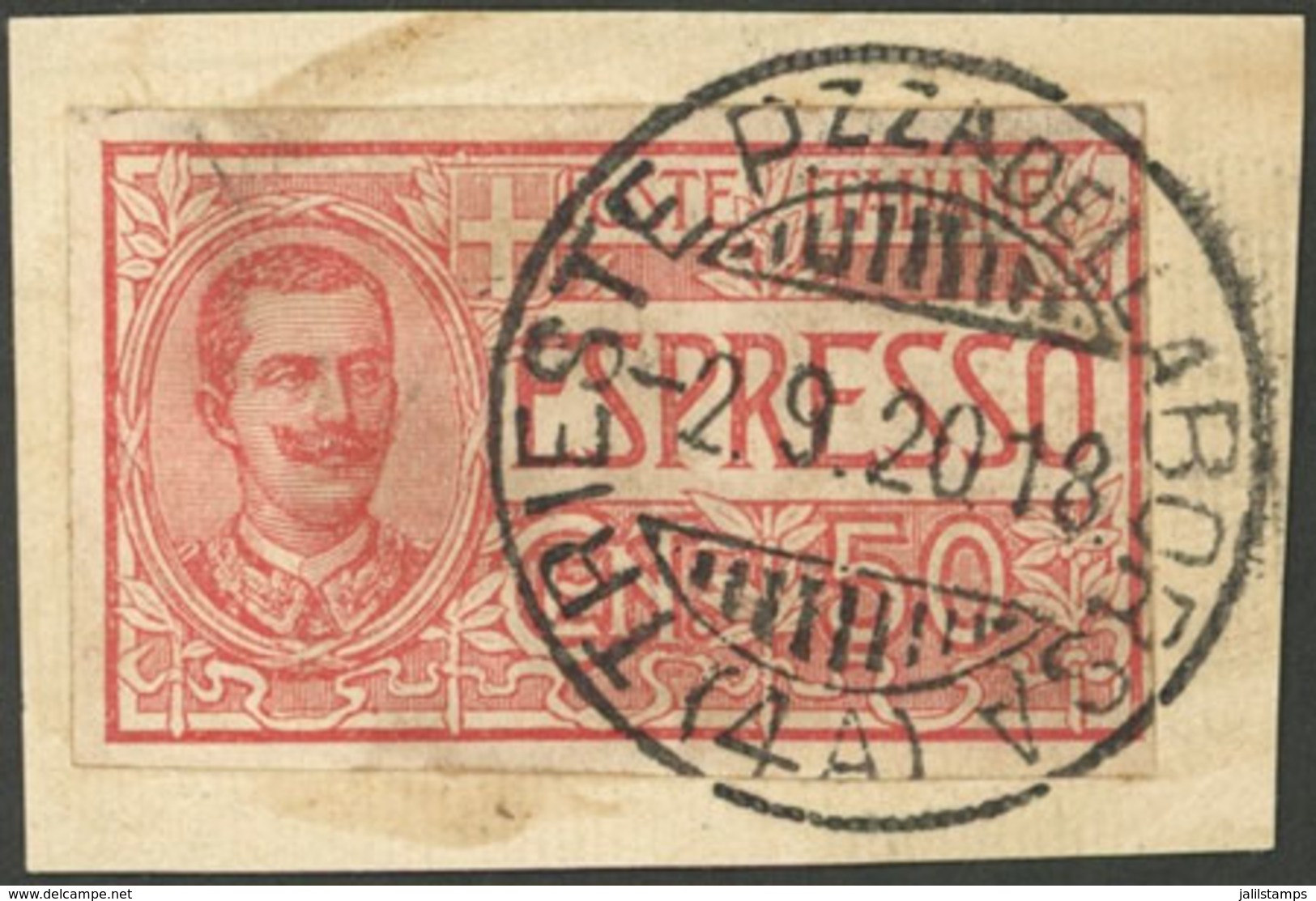 959 ITALY: "Sc.E2, 1903/26 50c. IMPERFORATE, Used On Fragment With Cancel Of ""Tries - Unclassified