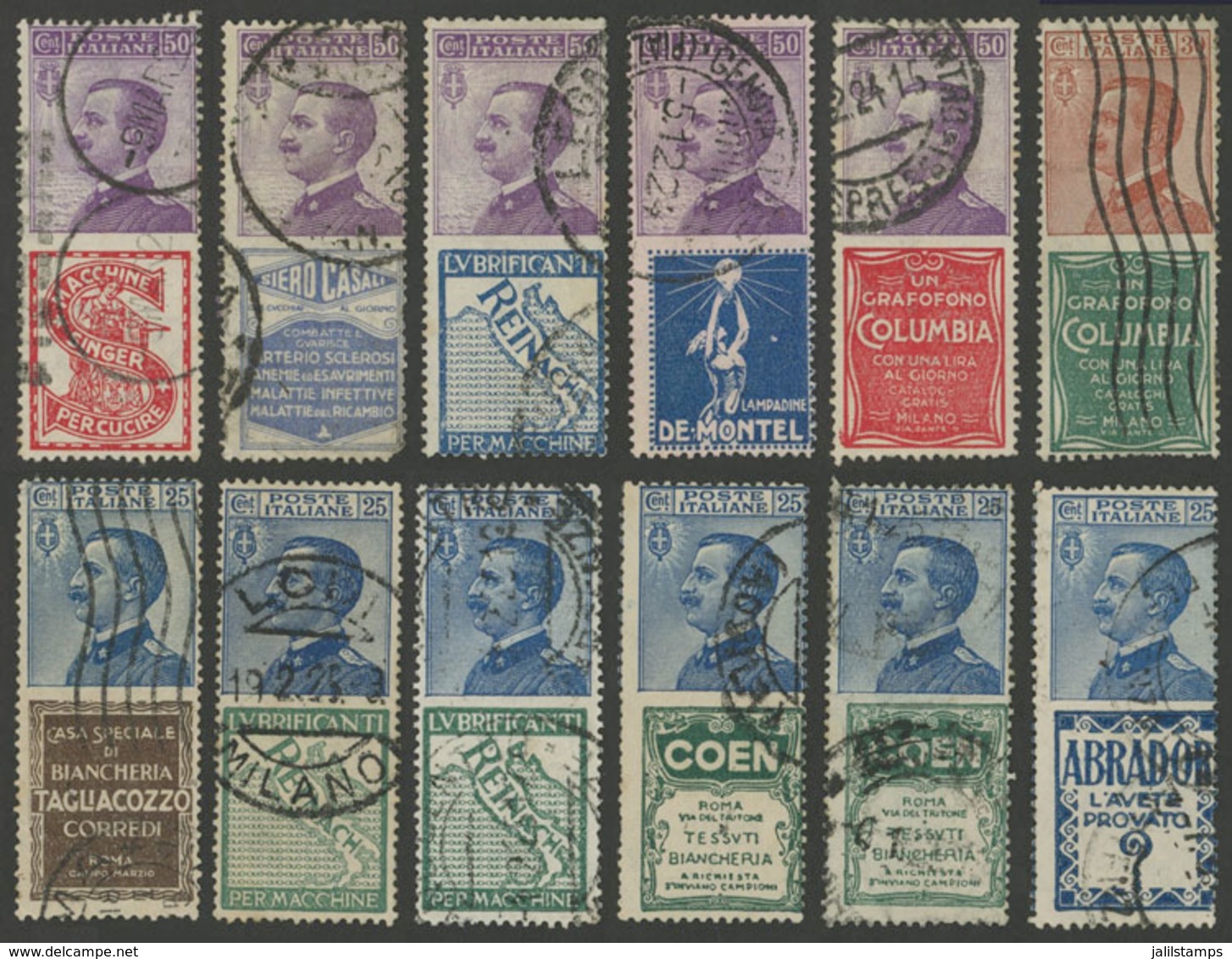 965 ITALY: Sc.4 + 5 (x2) + 7 (x2) + 8 + 9 + 11 + 12 + 14 + 15 + 16, Used, Very Fine - Sin Clasificación