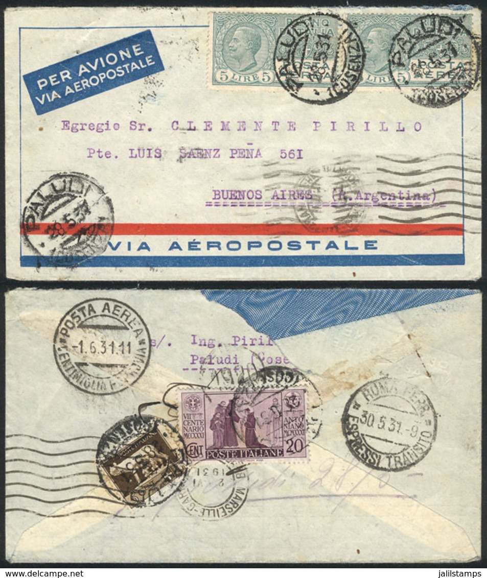 984 ITALY: Airmail Cover Sent From Paludi To Buenos Aires Via Air France On 28/MAY/1 - Unclassified