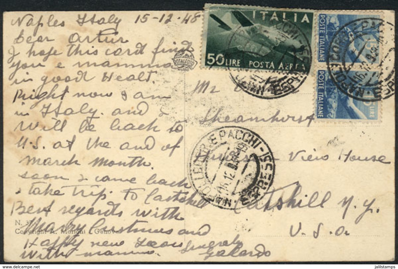 993 ITALY: Postcard Sent By Airmail From Napoli To USA On 16/DE/1948, Franked With 8 - Unclassified