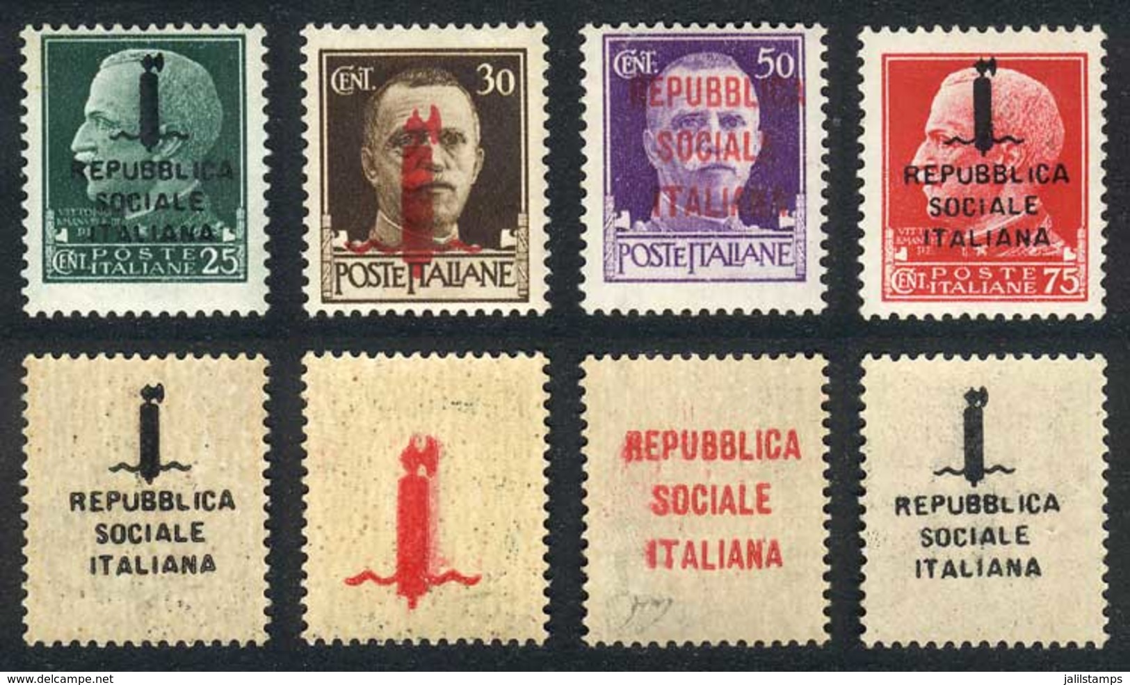 1002 ITALY - REPUBBLICA SOCIALE: Sassone 491k + 492k + 493l + 494l, Double Overprints - Other & Unclassified