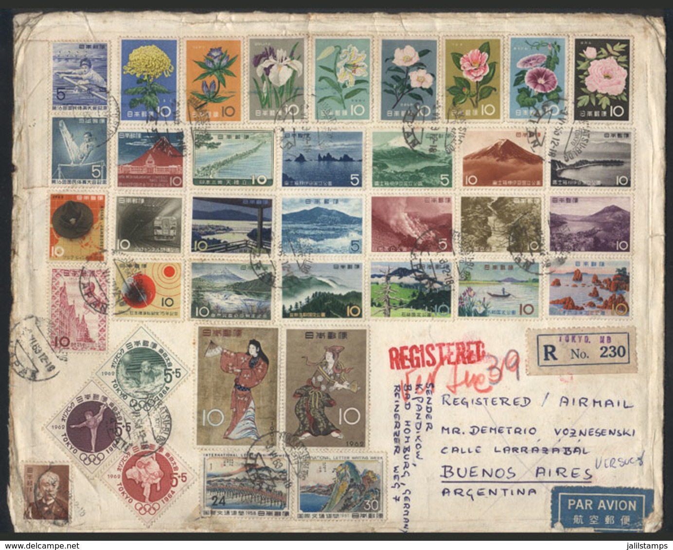 1003 JAPAN: Large Cover Sent From Tokyo To Argentina On 3/JUN/1963 By Registered Airm - Otros & Sin Clasificación