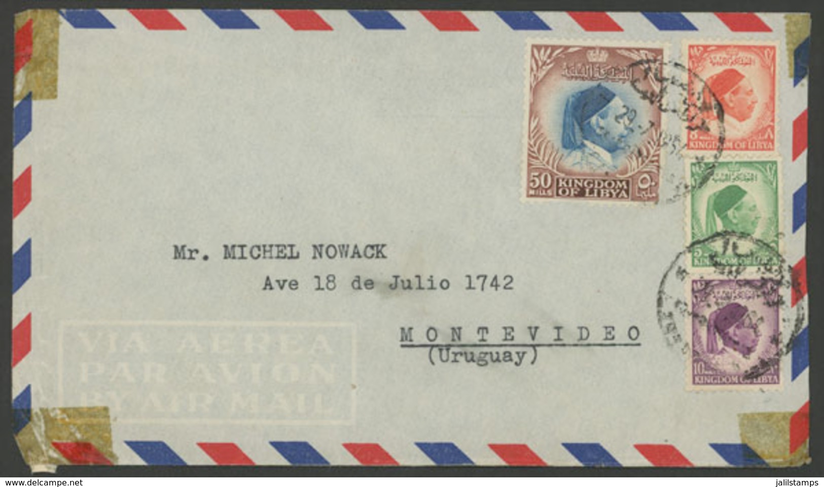 1011 LIBYA: Airmail Cover Sent To Montevideo (Uruguay) On 29/JUL/1954 With Nice Posta - Libia