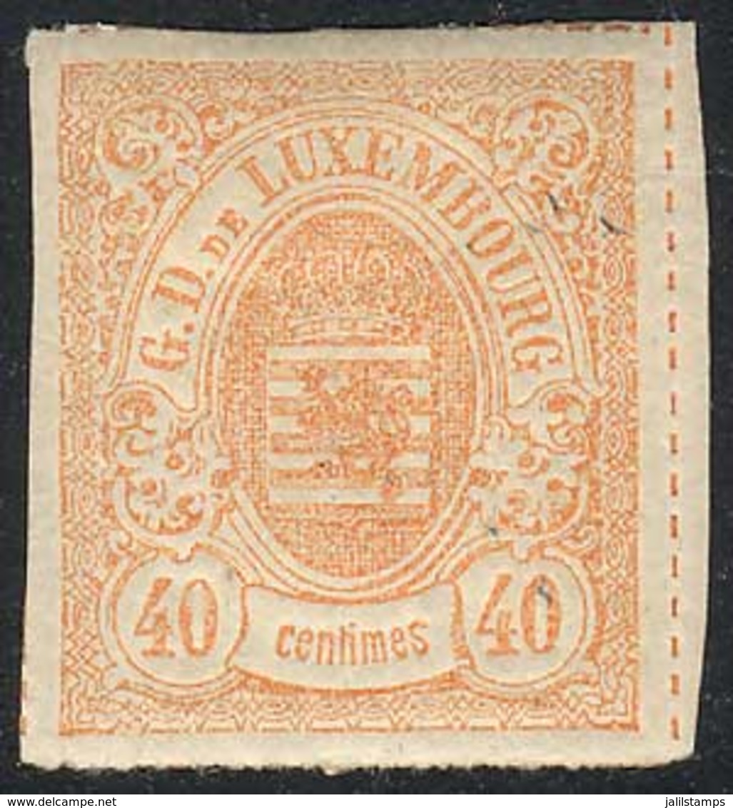 1013 LUXEMBOURG: Yv.23, 1865/73 40c. Orange, Rouletted With Color Lines, Mint Part Or - Otros & Sin Clasificación