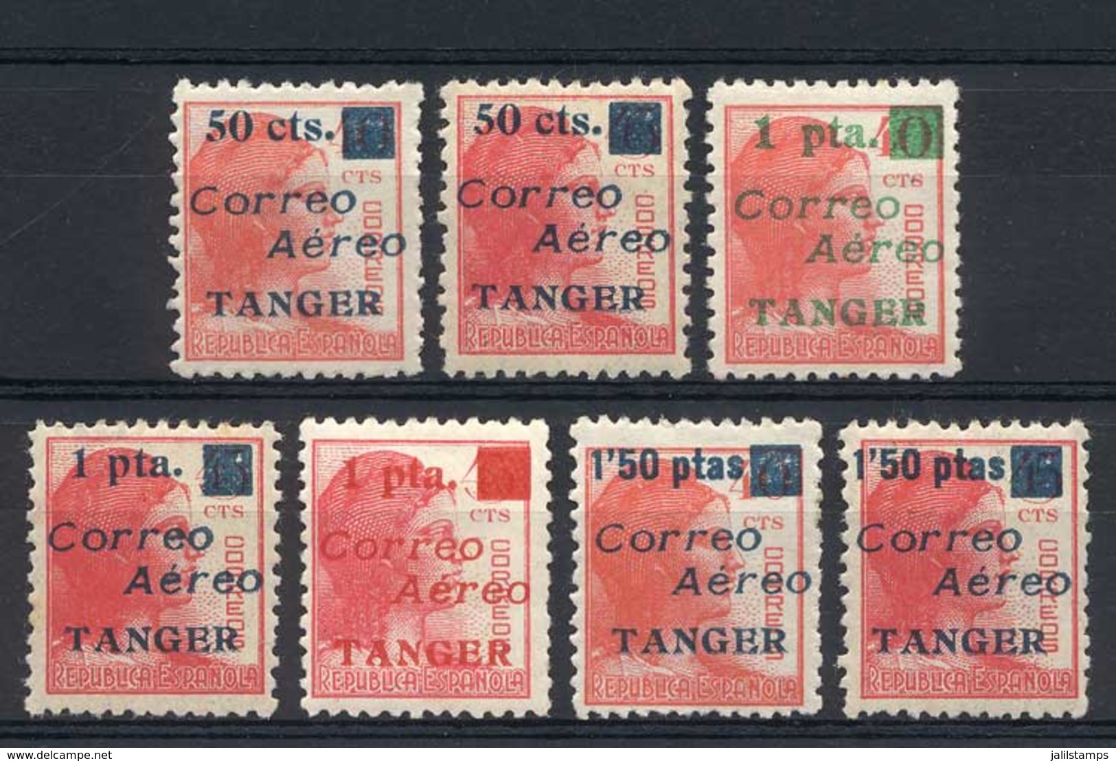 1032 SPANISH MOROCCO: Lot Of 7 Color Varieties Of Overprints Of Stamps Issued In 1940 - Spanish Morocco