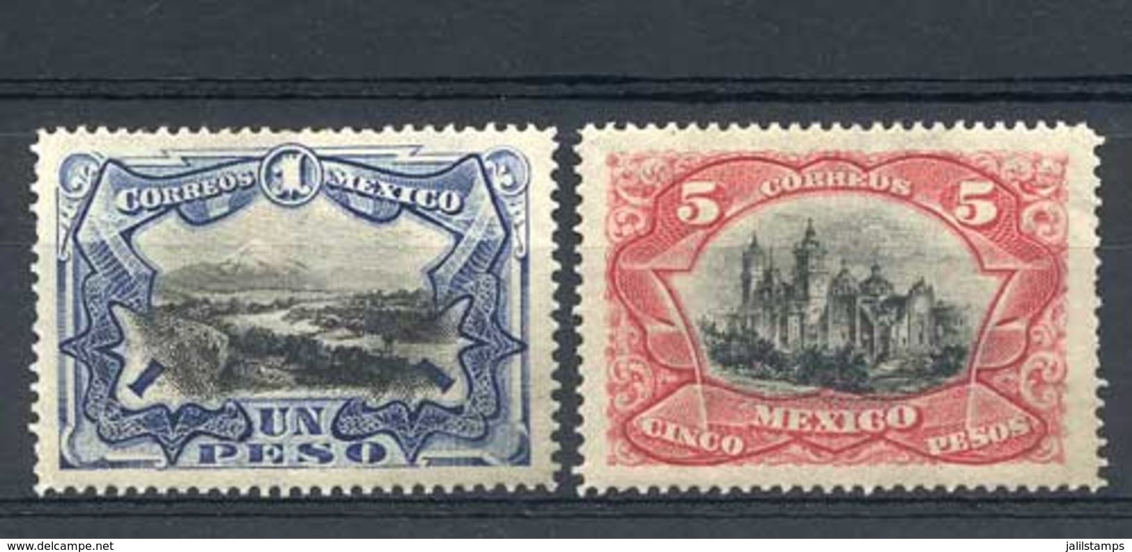 1033 MEXICO: Yv.188/9, 1889 1P. Popocatepetl And 5P. Cathedral, High Values Of The Se - México