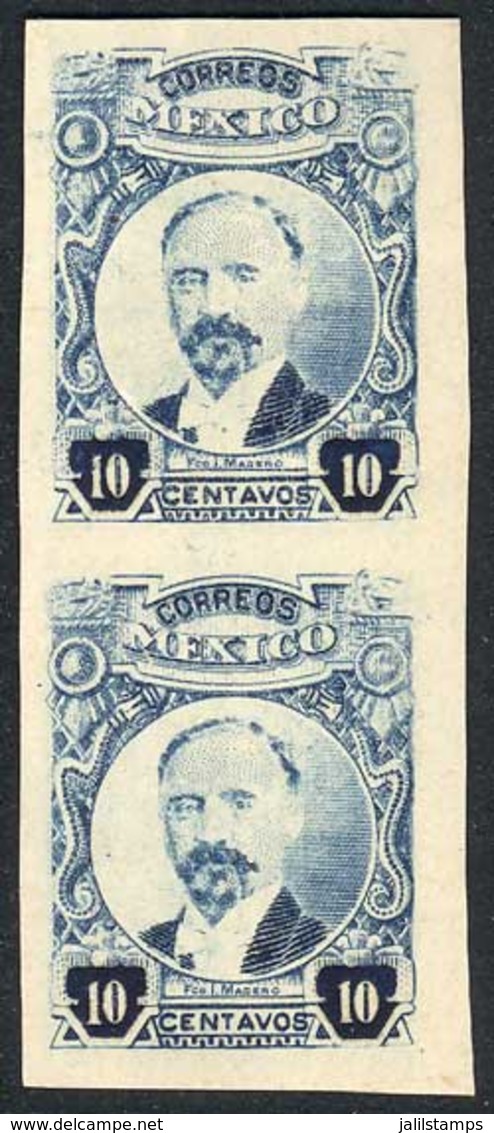 1034 MEXICO: Yv.395, 1917/22 10c. Blue, IMPERFORATE Vertical Pair, Fine Quality (the - México