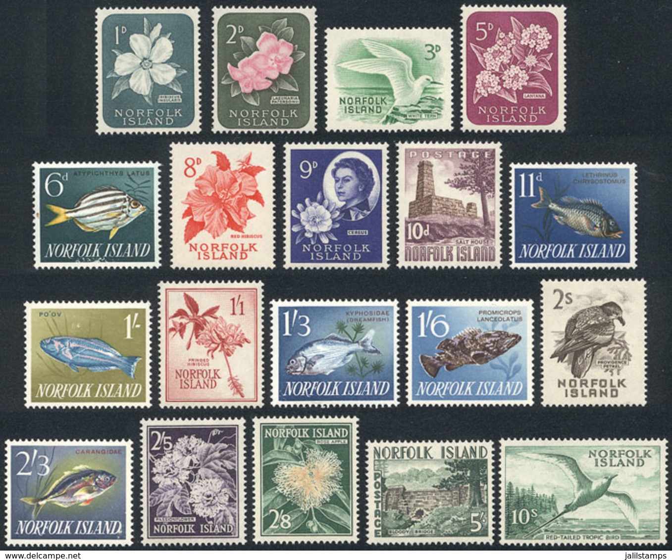 1047 NORFOLK: Yvert 26/44, 1960/3 Birds, Butterflies, Fish, Animals, Flowers Etc., Co - Isla Norfolk