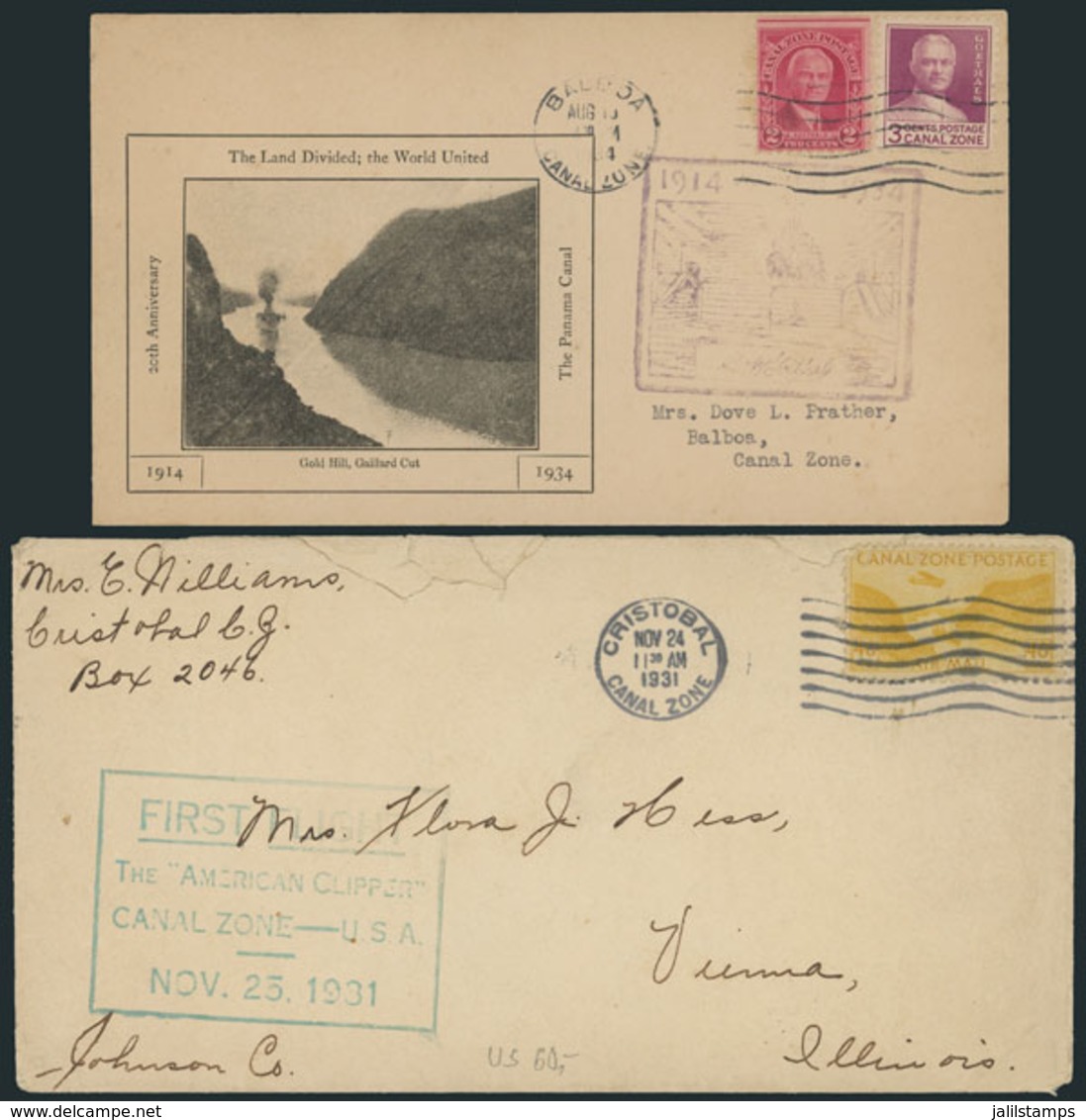 1064 PANAMA - CANAL: 2 Covers Used In 1931 And 1934, The Older One With Opening Defec - Panama