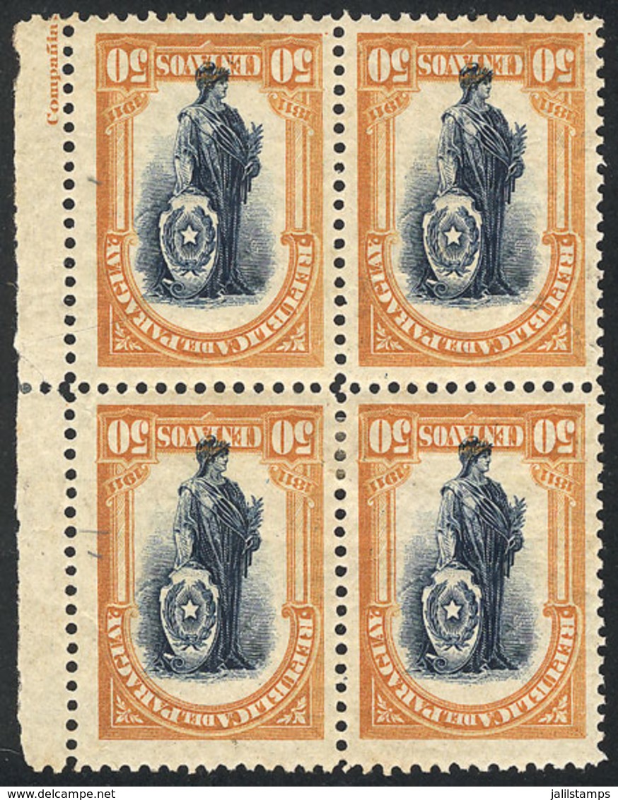 1067 PARAGUAY: Yv.197, 1911 Centenary Of Independence 50c., ESSAY In Orange And Steel - Paraguay