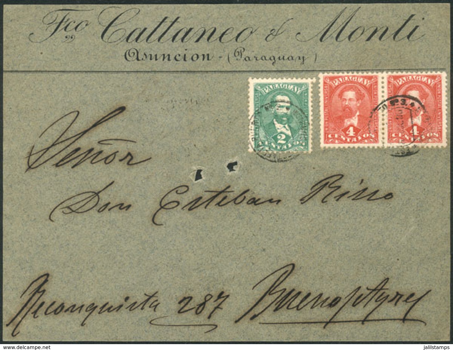 1078 PARAGUAY: Front Of Cover With 10c. Postage, Sent To Buenos Aires On 8/JUL/1896, - Paraguay