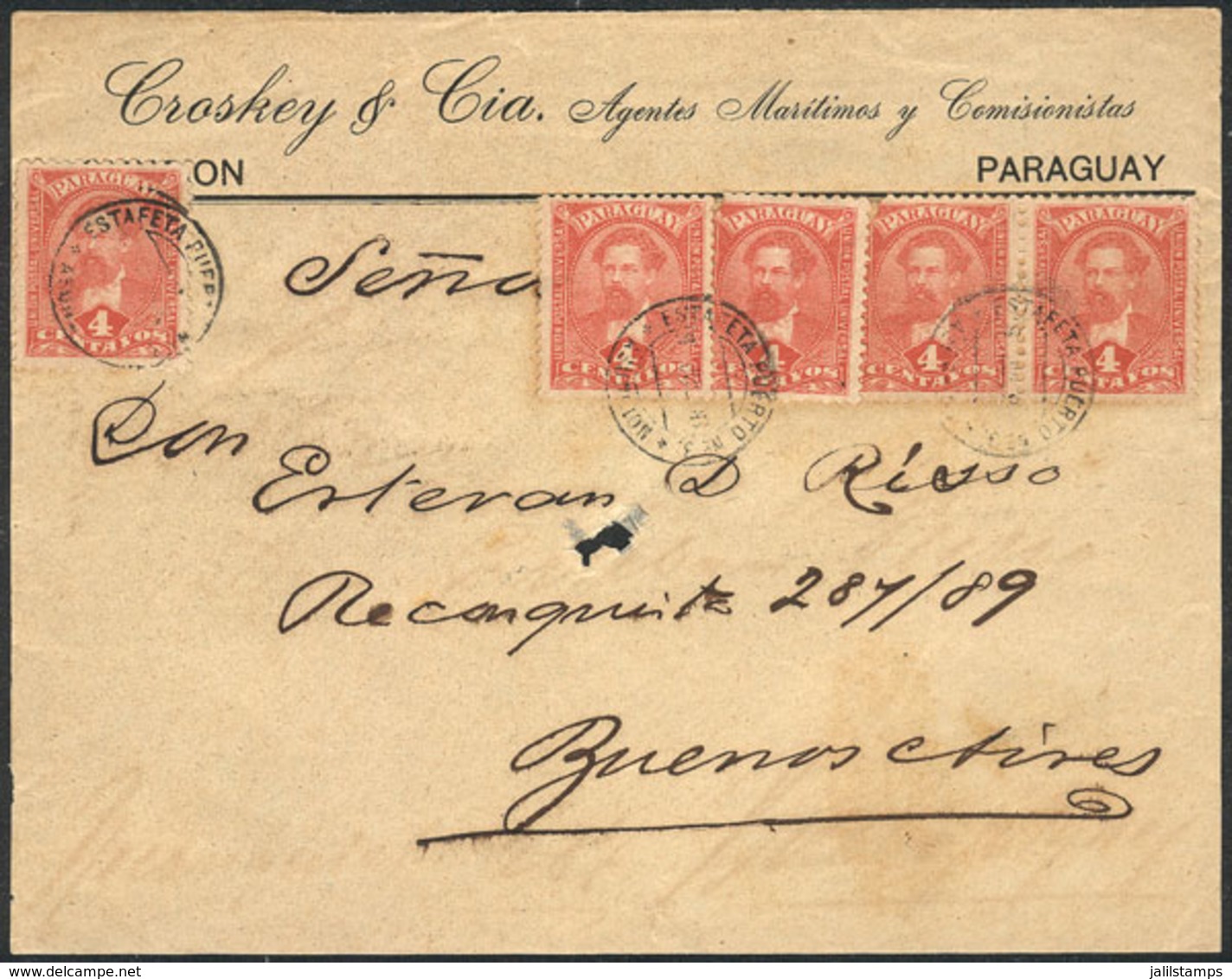 1080 PARAGUAY: Front Of Cover Franked With 20c., Sent To Buenos Aires On 5/AU/1896, V - Paraguay