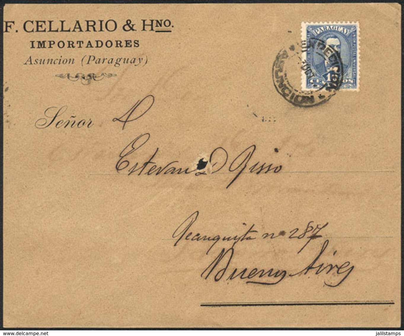 1082 PARAGUAY: Front Of Cover Franked With 10c., Sent To Buenos Aires On 2/OC/1896, V - Paraguay