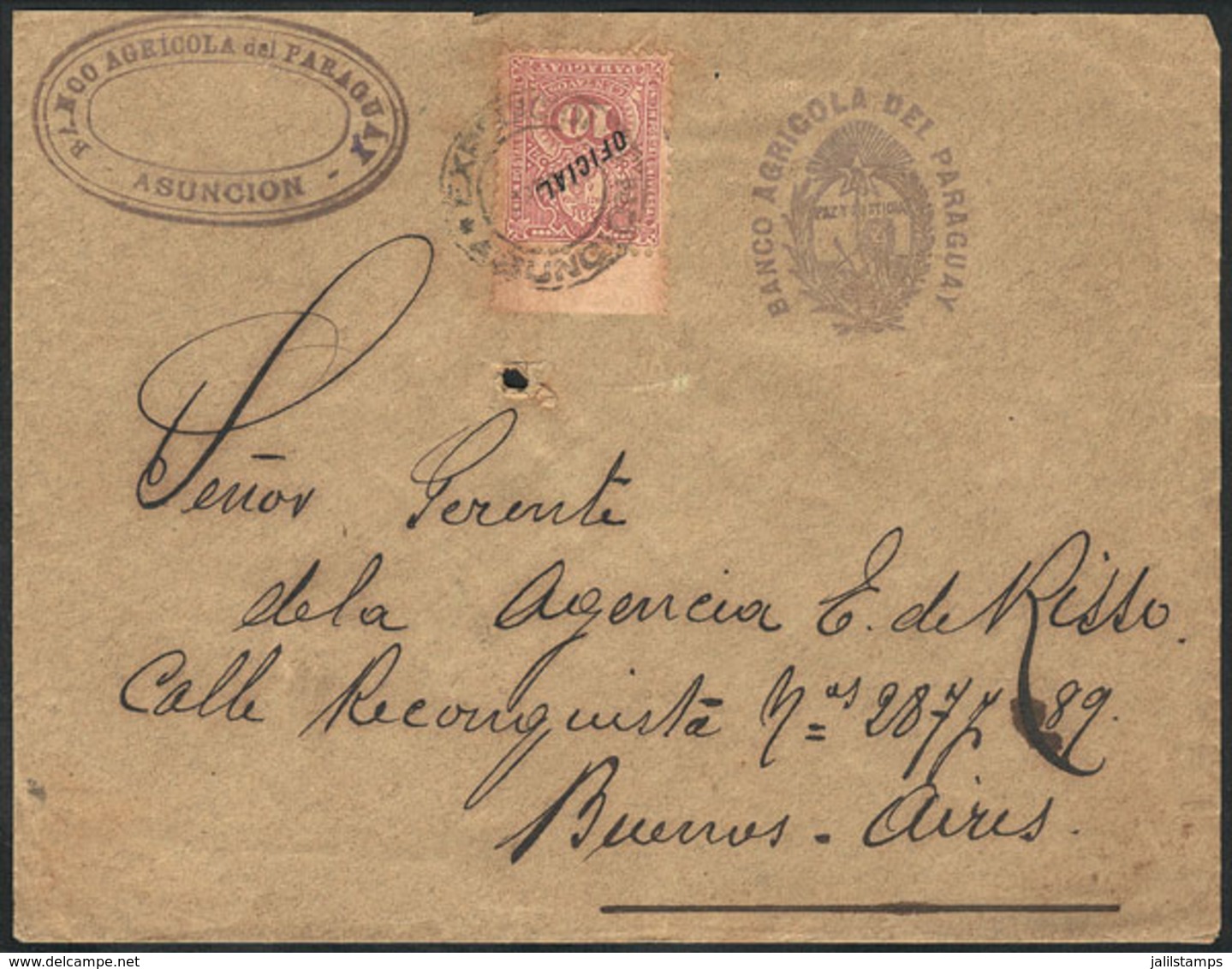 1087 PARAGUAY: Official Cover Of The Banco Agrícola Del Paraguay, Franked With Offici - Paraguay