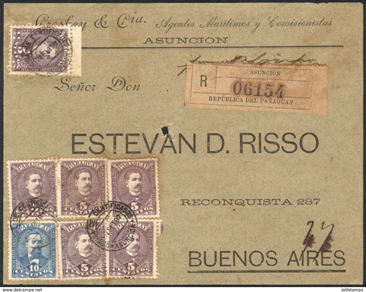 1091 PARAGUAY: Front Of A Registered Cover Franked With 40c., Sent From Asunción To B - Paraguay