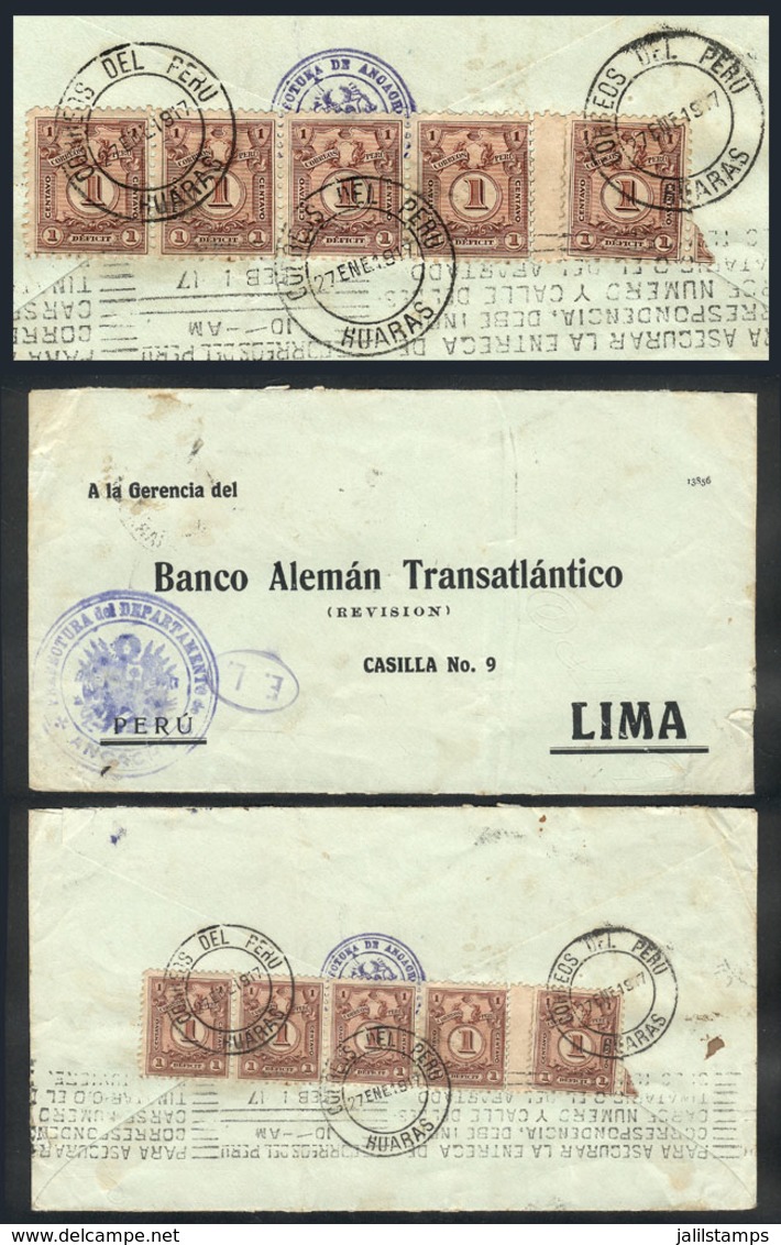 1119 PERU: 27/JA/1917 Huaraz - Lima, Cover Franked On Back With POSTAGE DUE Stamps Fo - Perú