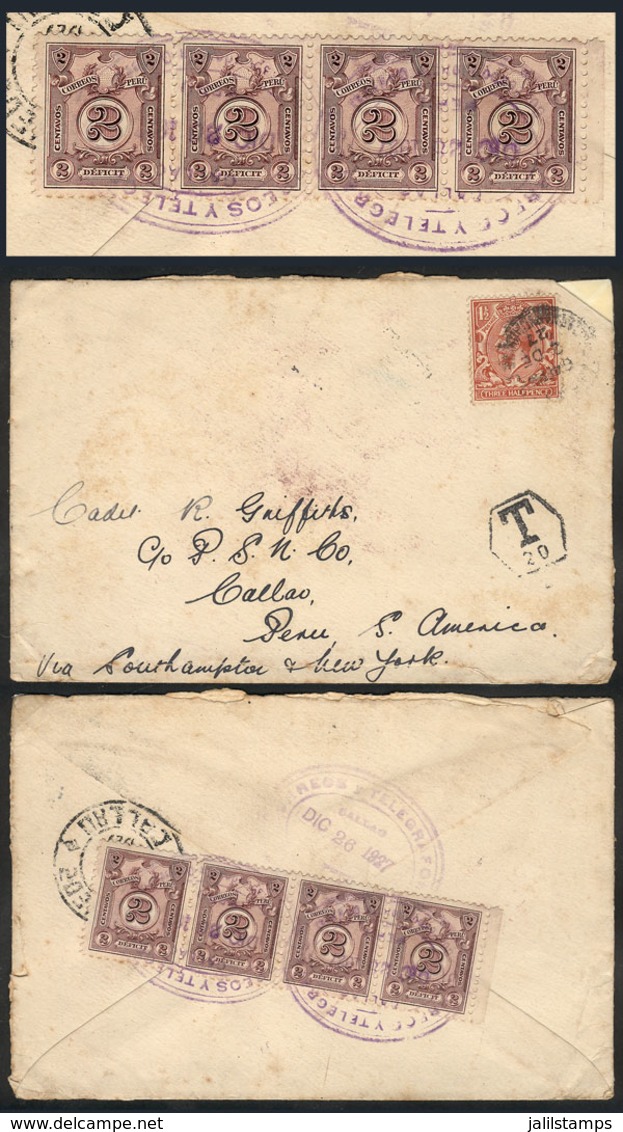 1127 PERU: Cover Sent From England To Callao With Insufficient Postage, It Received P - Perú