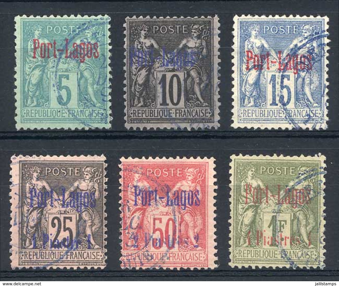 1150 PORT LAGOS: Yv.1/6, 1893 Complete Set Of 6 Overprinted Values, Excellent Quality - Other & Unclassified