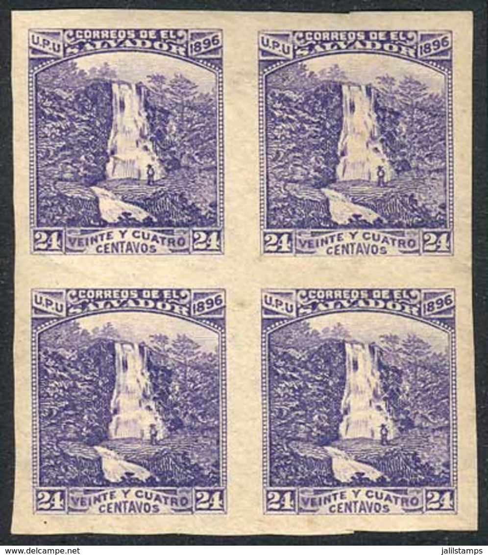 1169 EL SALVADOR: Yv.140A, 1896 24c. Atehausillas Waterfall, IMPERFORATE BLOCK OF 4 W - El Salvador