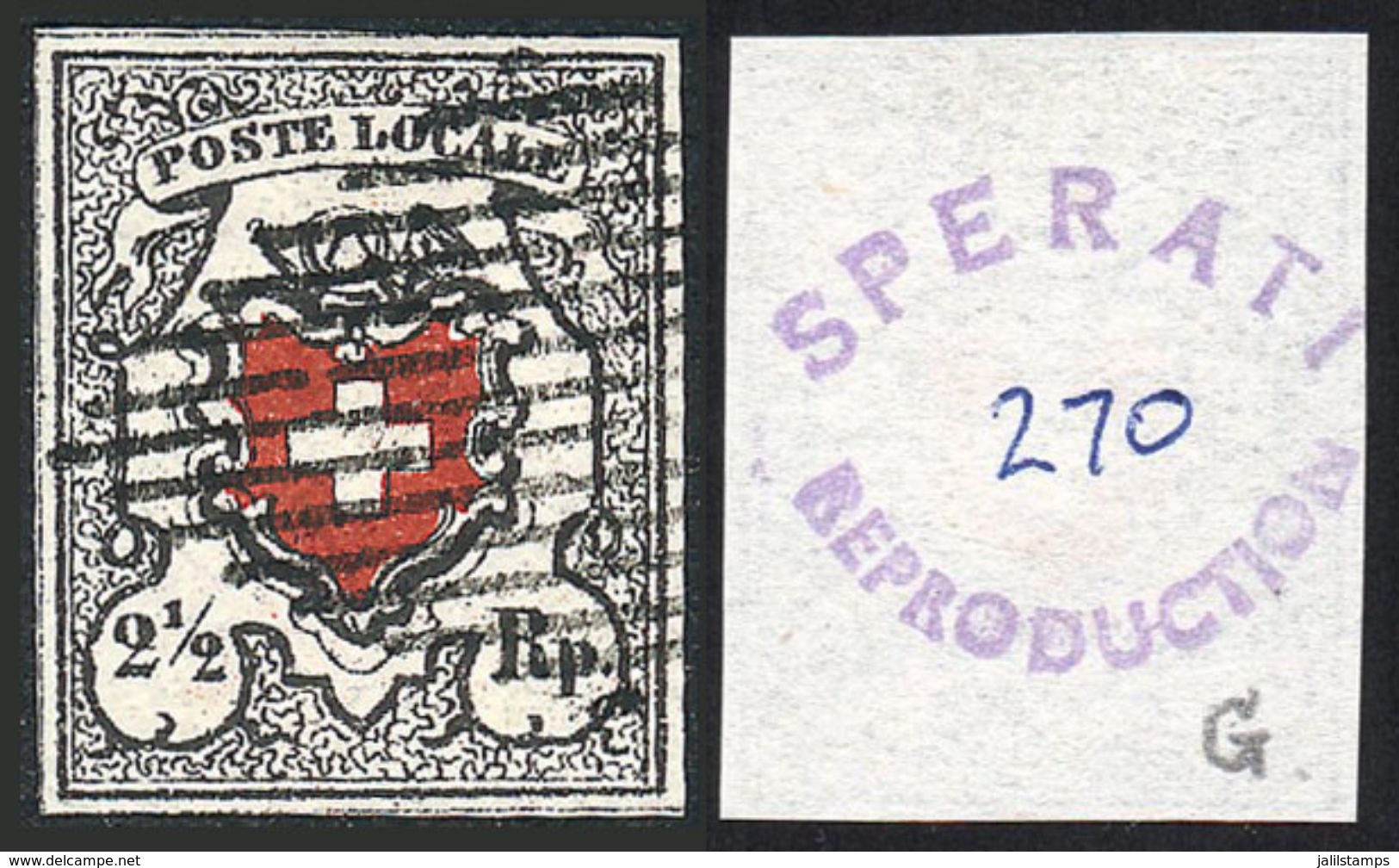1187 SWITZERLAND: Sc.2, 1850 5c. Black And Red, Sperati FORGERY, Excellent Quality, R - Otros & Sin Clasificación